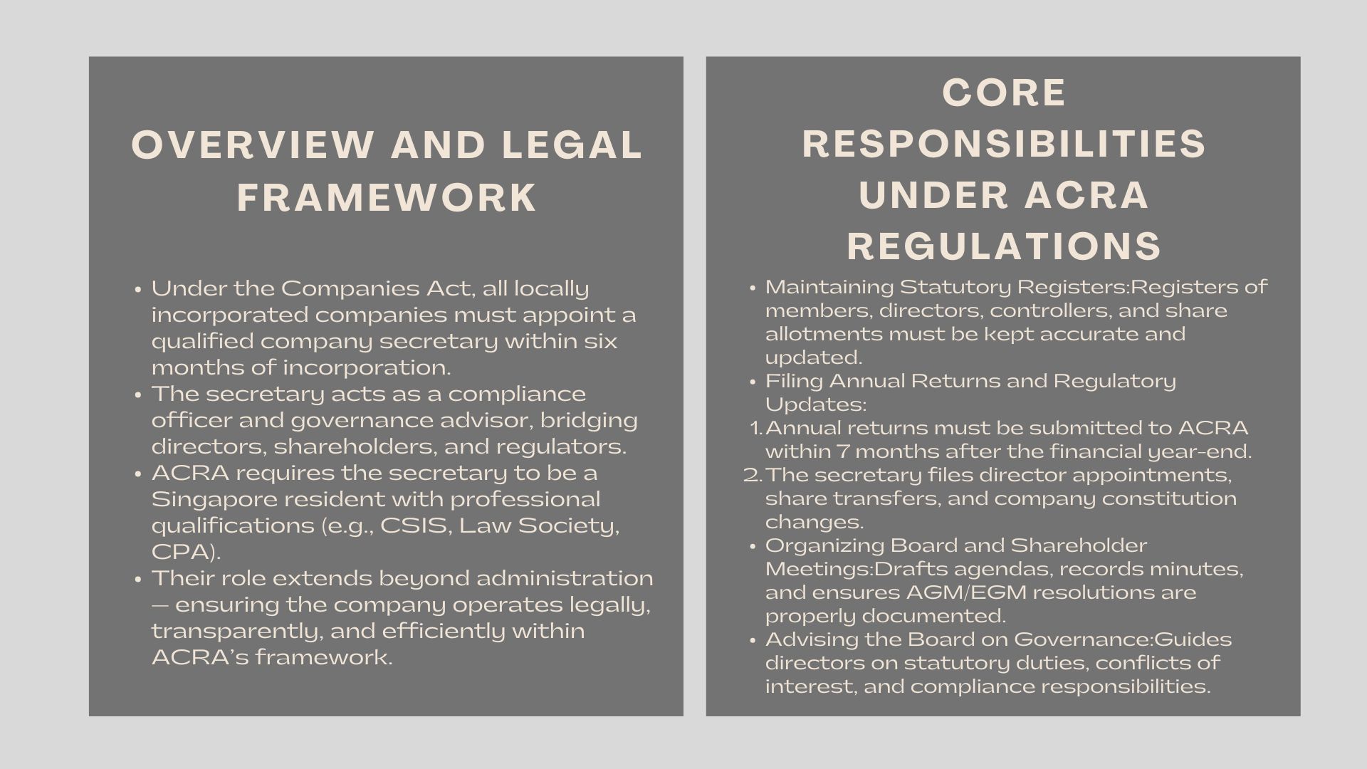 Duties of a Company Secretary under ACRA Regulations