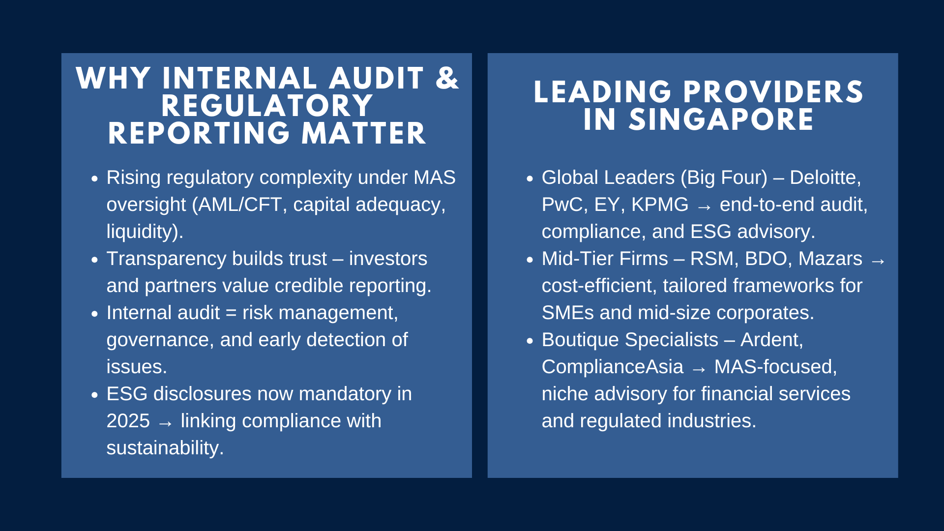 Best Internal Audit and Regulatory Reporting Companies in Singapore
